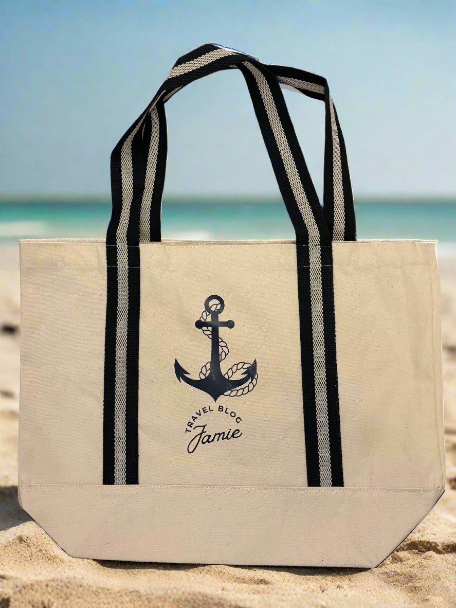 Large Canvas Boat Bag - Navy Blue Anchor