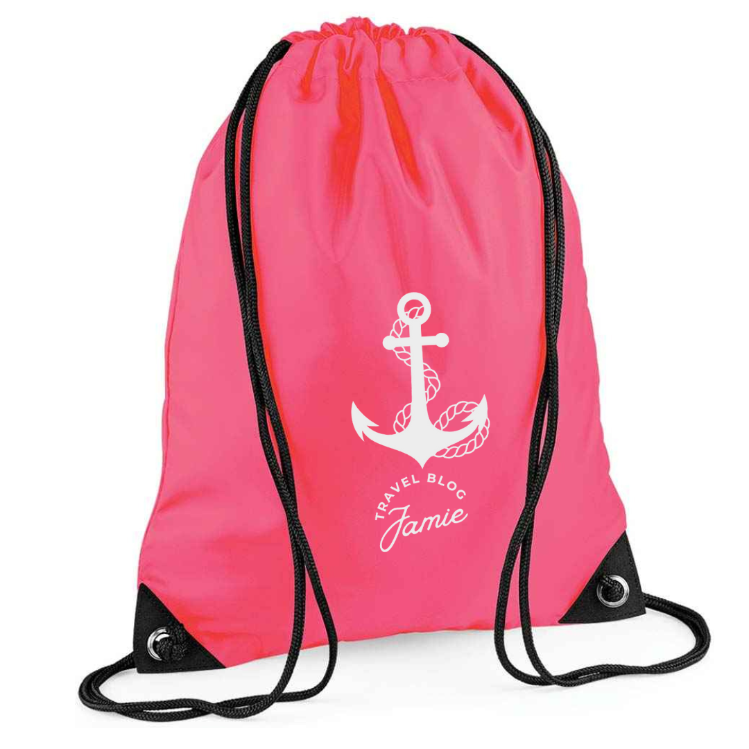 Drawstring Bags - White Travel Blog Jamie Logo
